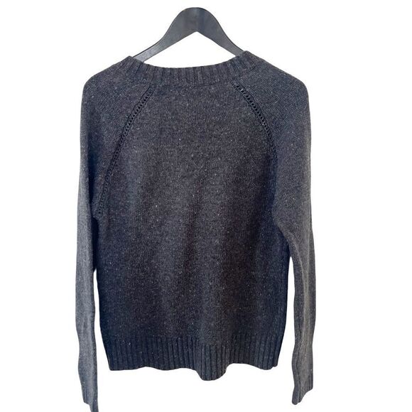 Woolrich Grey Wool Blend Speckled Knit Crochet Detail Vneck Sweater - Picture 2 of 9